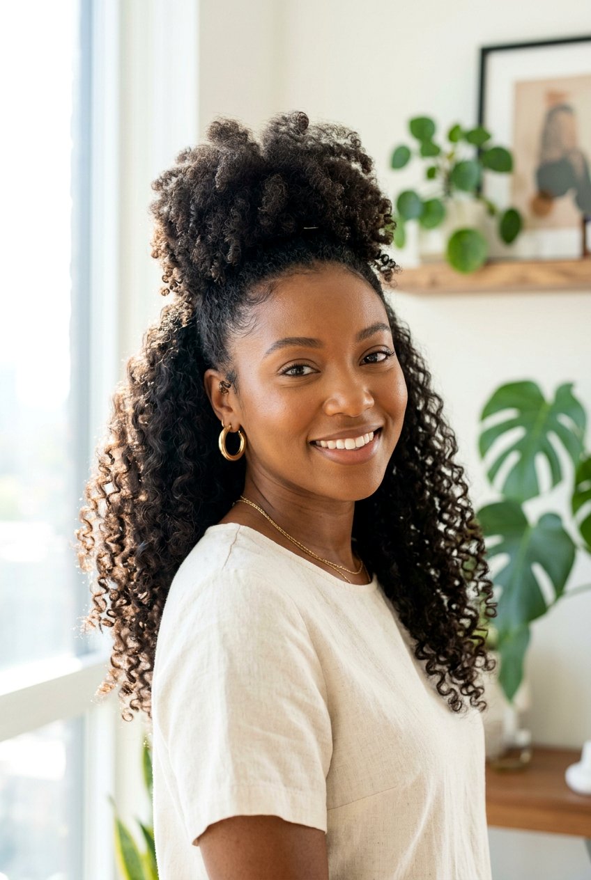 Half Up Half Down Natural Puff - 20 black women natural puff ideas - 20 black women natural puff ideas