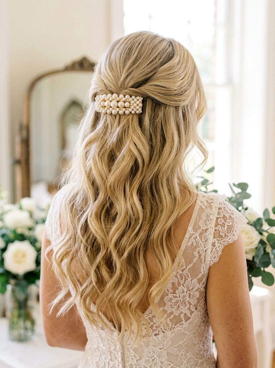 Half Up Half Down Pearl Clips - 20 wedding hairstyles with pearl clips - 20 wedding hairstyles with pearl clips