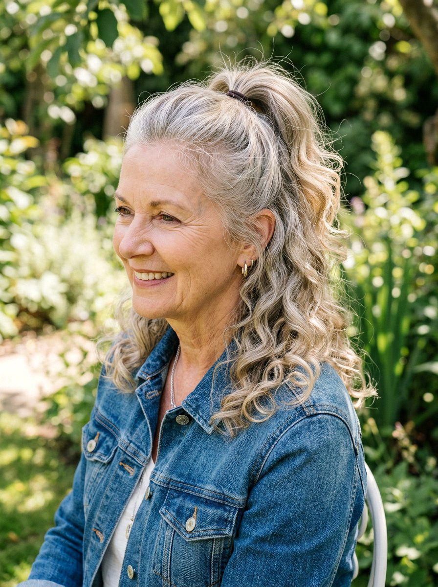 Half Up Half Down Ponytail - 20 elegant ponytail hairstyle for older women - 20 elegant ponytail hairstyle for older women