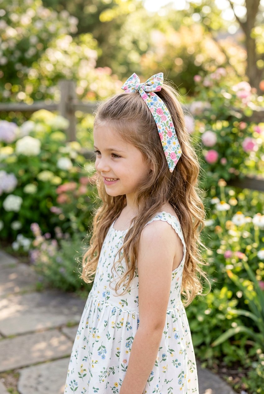 Half Up Half Down Ponytail With Floral Ribbon Bow - 20 little girls ponytail with ribbon bow - 20 little girls ponytail with ribbon bow