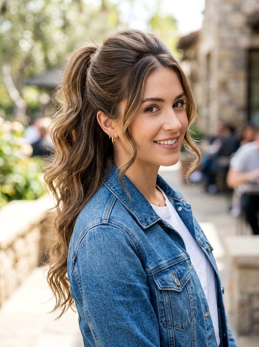 Half Up Half Down Ponytail With Soft Waves - 20 soft glam hairstyle with ponytail - 20 soft glam hairstyle with ponytail