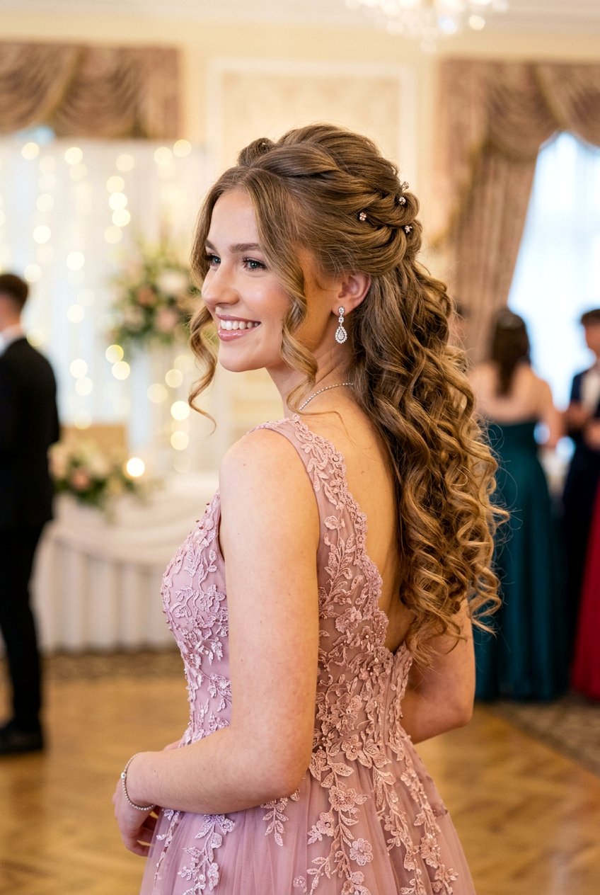 Half Up Half Down Prom Hairstyle with Curls - 20 prom hairstyles for long hair - 20 prom hairstyles for long hair