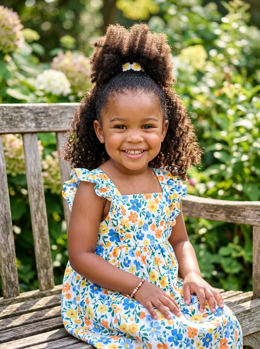 Half Up Half Down Puff Ponytail - 20 toddler puff ponytail styles - 20 toddler puff ponytail styles