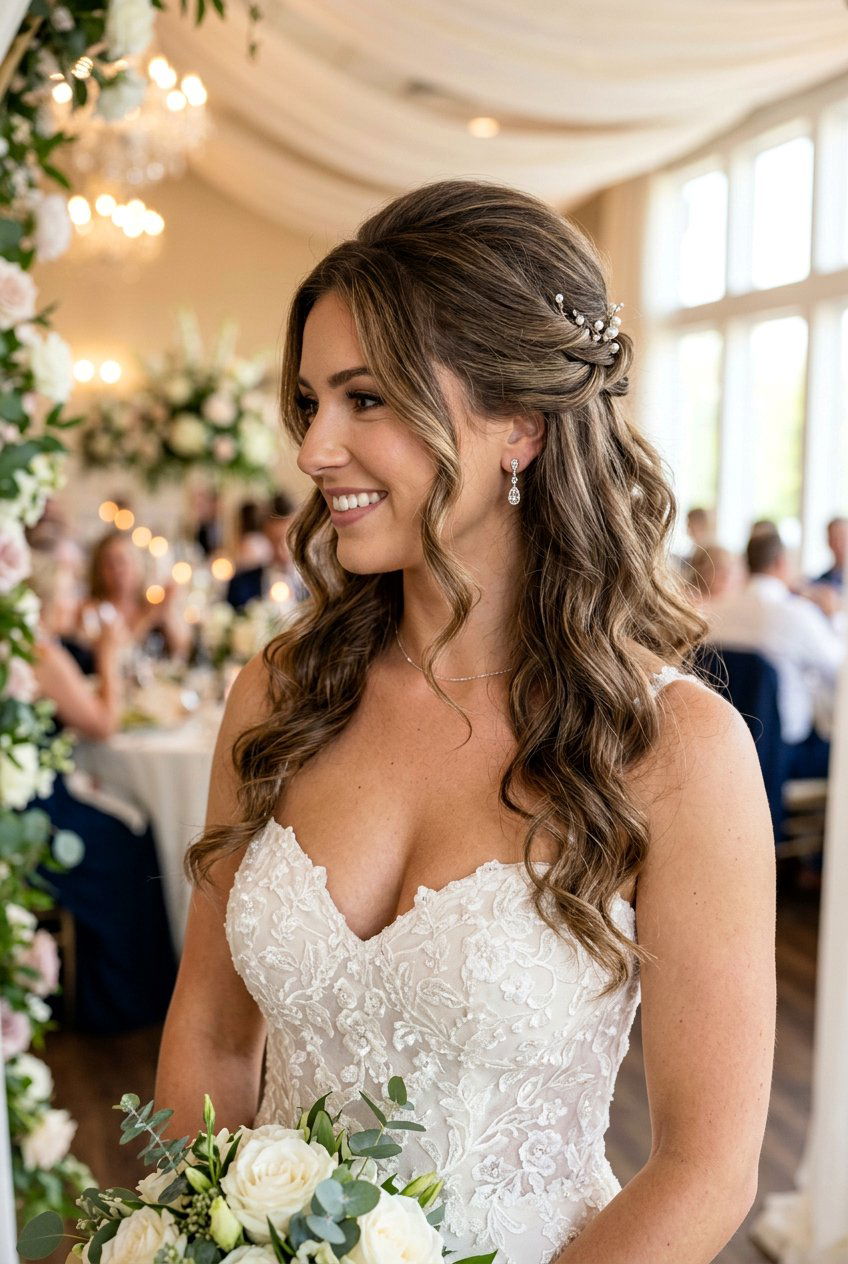 Half Up Half Down Reception Hair - 20 reception hairstyles for bride - 20 reception hairstyles for bride