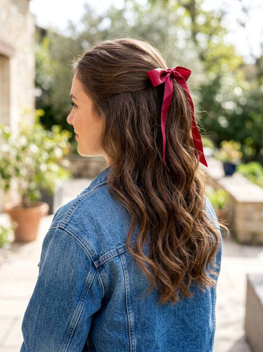 Half Up Half Down Red Ribbon - 20 red ribbons for medium brown hair - 20 red ribbons for medium brown hair