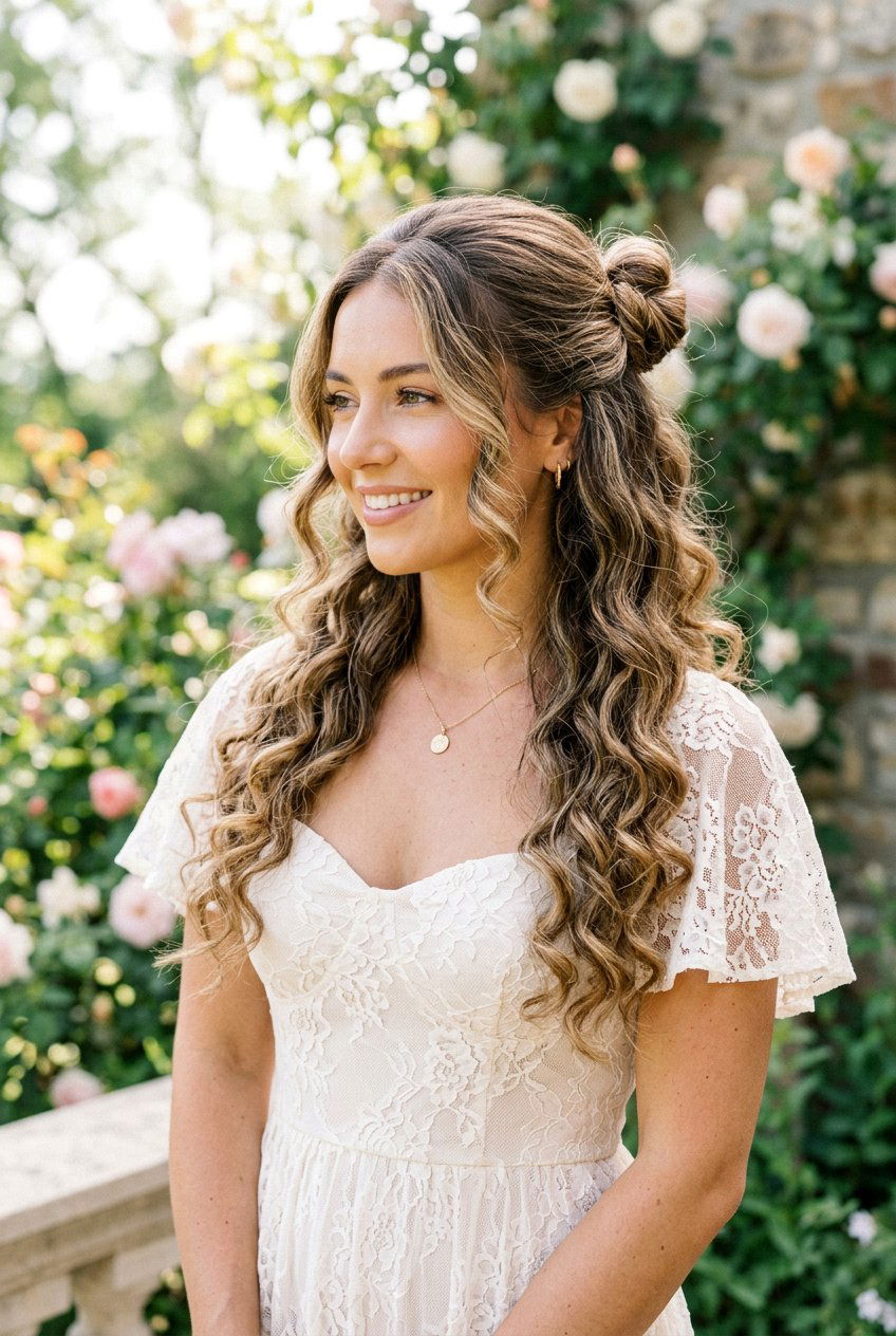 Half Up Half Down Side Bun With Curls - 20 bridesmaid side bun with curls - 20 bridesmaid side bun with curls