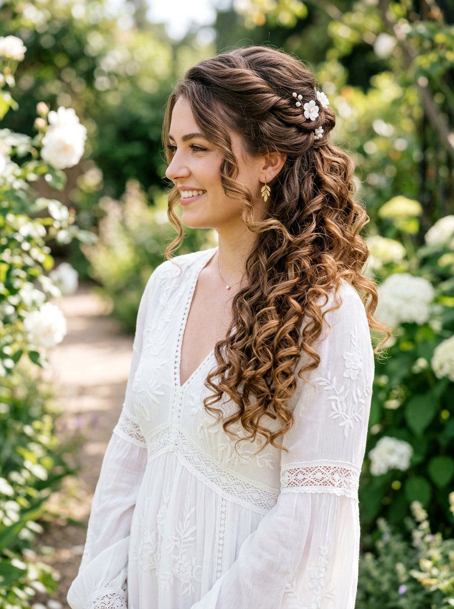 Half Up Half Down Side Swept Curls - 20 side swept curls for bride - 20 side swept curls for bride