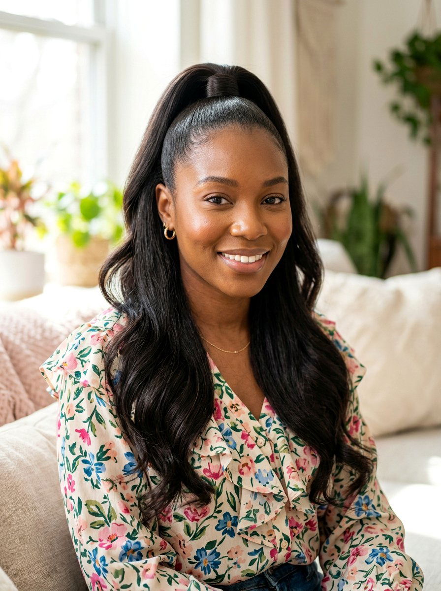 Half Up Half Down Silk Press Ponytail - 20 silk press ponytail hairstyle - 20 silk press ponytail hairstyle