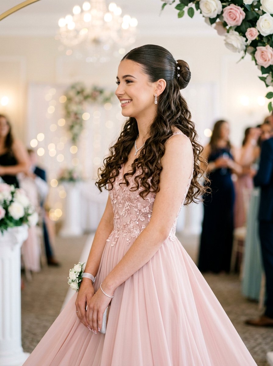 Half Up Half Down Sleek Bun - 20 teen girls prom hairstyle with sleek bun - 20 teen girls prom hairstyle with sleek bun