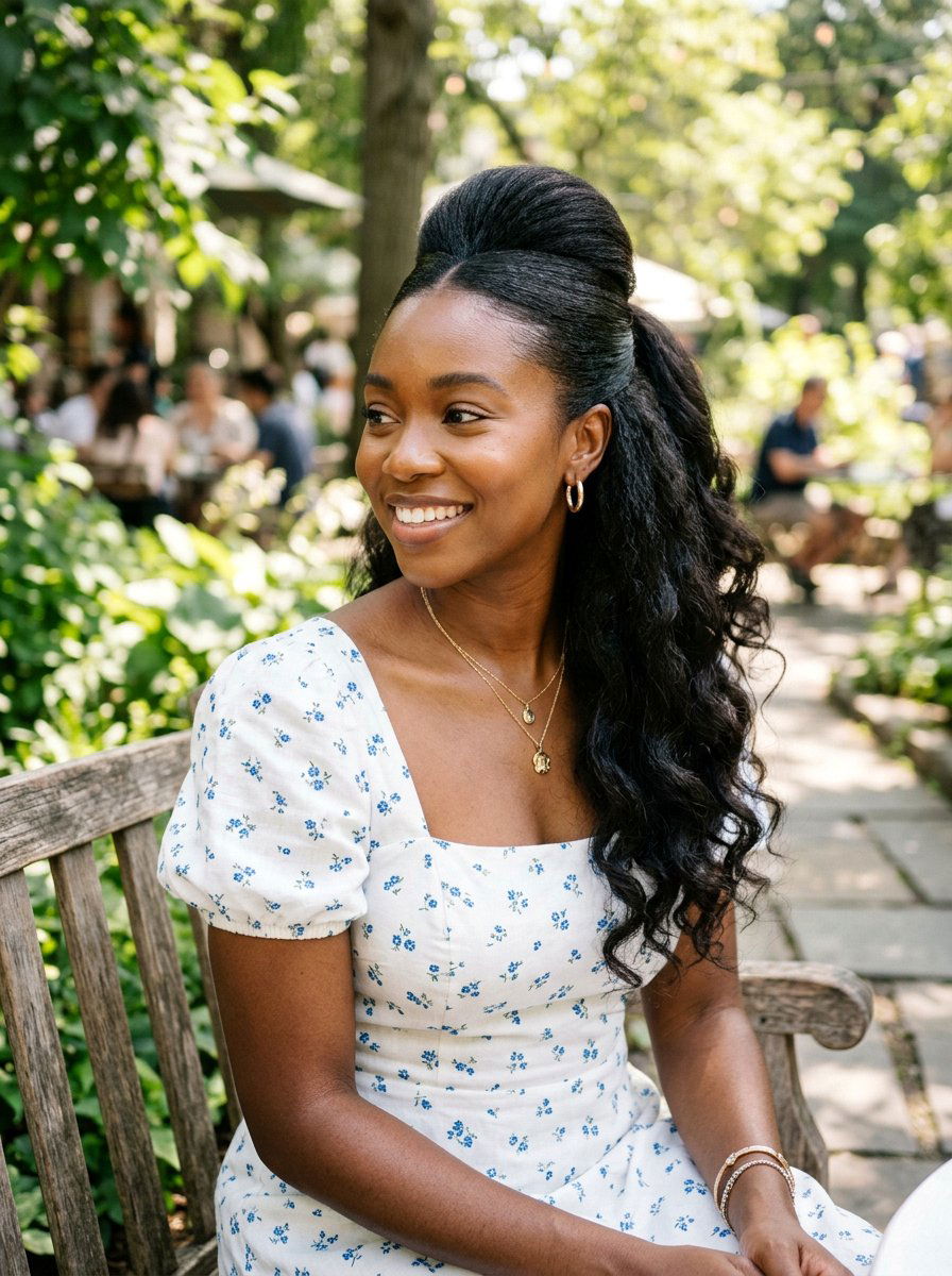 Half Up Half Down Sleek Ponytail For Black Women - 20 sleek hairstyle for black women ponytail - 20 sleek hairstyle for black women ponytail