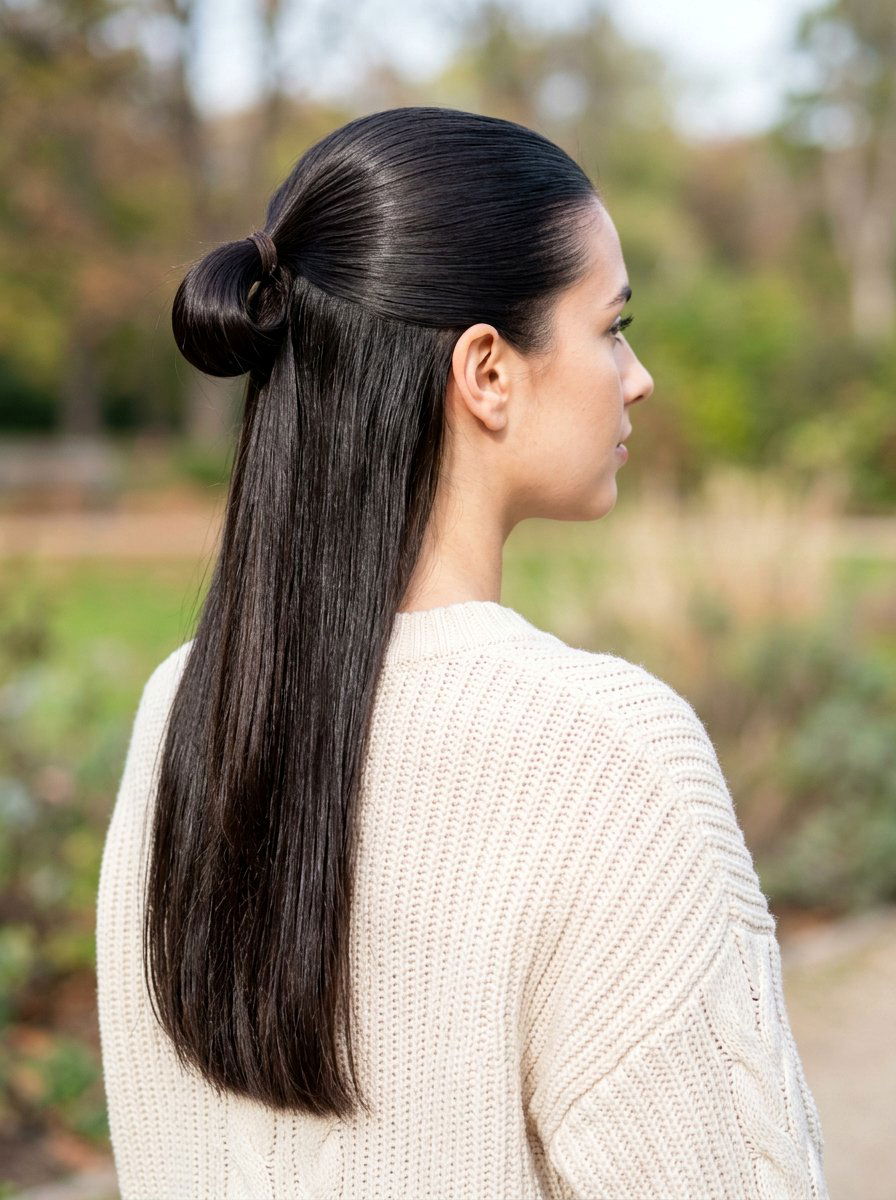 Half Up Half Down Sleek Style - 20 sleek hairstyle for office meeting - 20 sleek hairstyle for office meeting