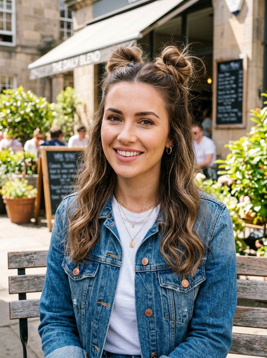 Half Up Half Down Space Buns - 20 cute hairstyle for casual day out - 20 cute hairstyle for casual day out