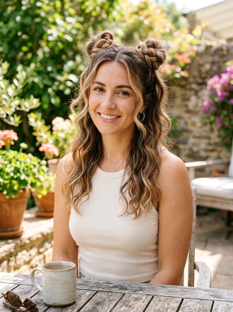 Half Up Half Down Space Buns - 20 cute hairstyle for shopping day - 20 cute hairstyle for shopping day