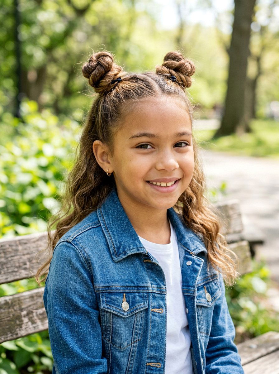 Half Up Half Down Space Buns - 20 school hair ideas for girls - 20 school hair ideas for girls