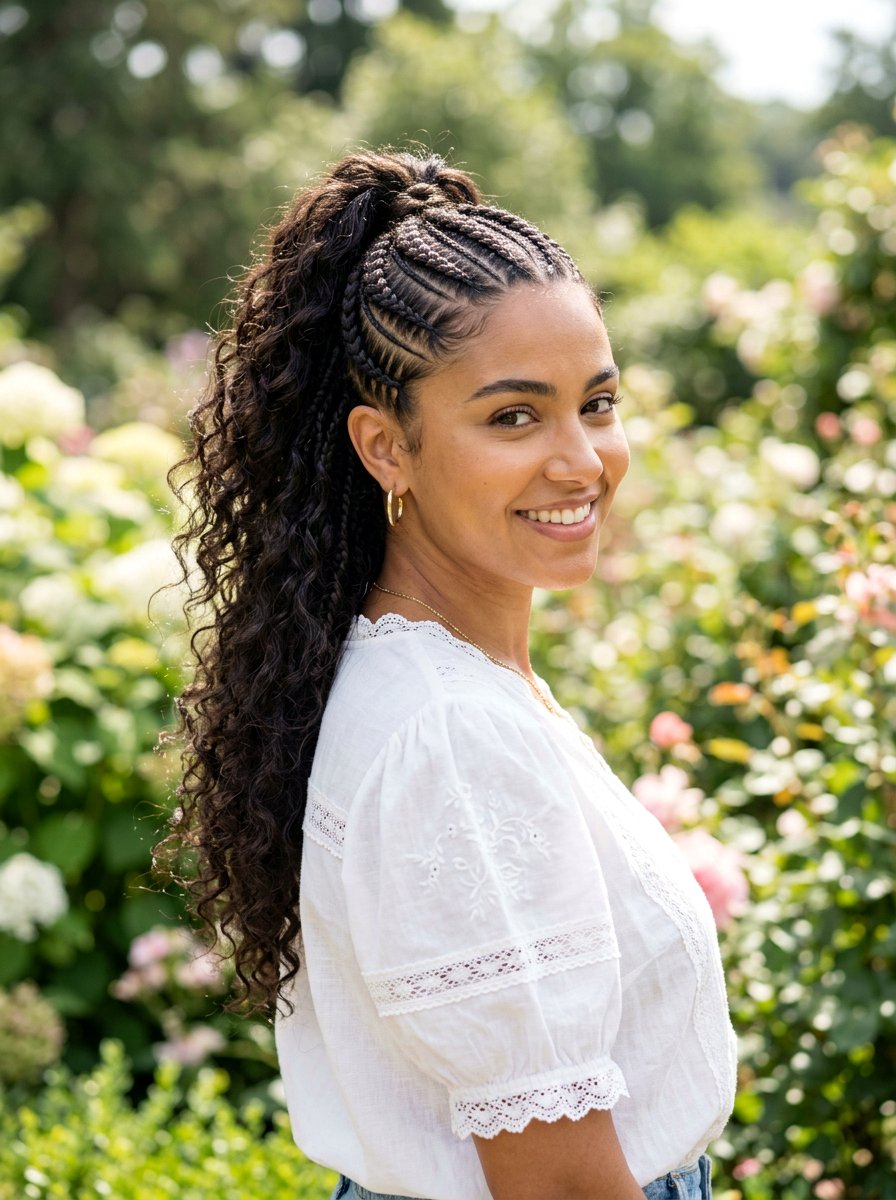 Half Up Half Down Stitch Braid Ponytail - 20 stitch braid ponytail hairstyle - 20 stitch braid ponytail hairstyle