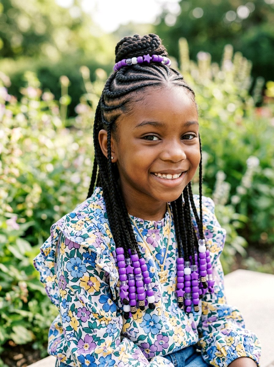 Half Up Half Down Stitch Braids With Beads - 20 kids stitch braids with beads - 20 kids stitch braids with beads