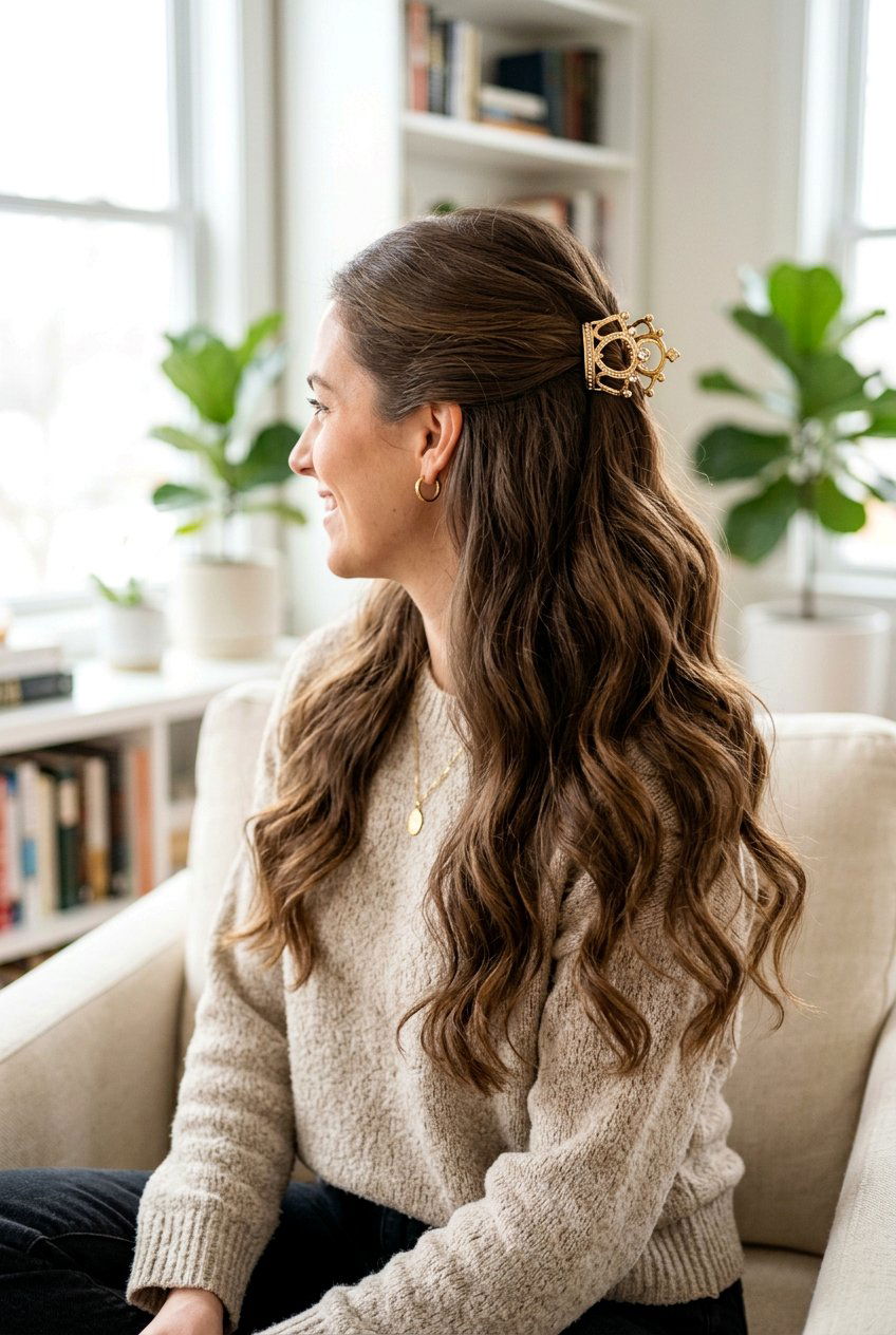 Half Up Half Down Style - 20 easy hairstyles for mornings - 20 easy hairstyles for mornings