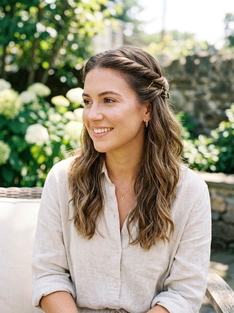 Half Up Half Down Twist - 20 office hairstyle for humid days - 20 office hairstyle for humid days