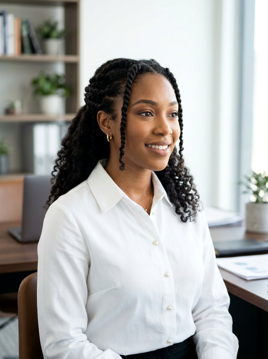 Half Up Half Down Twist - 20 office hairstyle for thick coarse hair - 20 office hairstyle for thick coarse hair