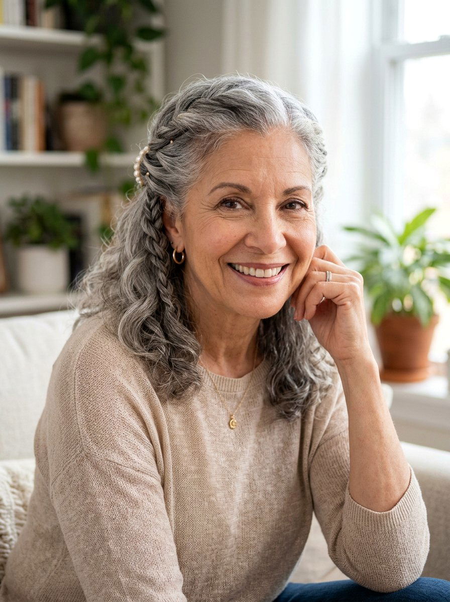 Half Up Half Down Twist - 20 older women office hair ideas - 20 older women office hair ideas