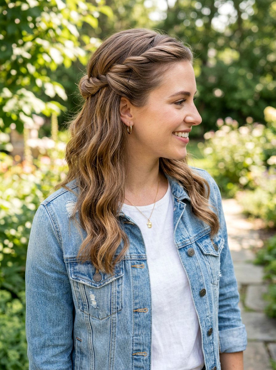 Half Up Half Down Twist - 20 quick hairstyle for office commute - 20 quick hairstyle for office commute