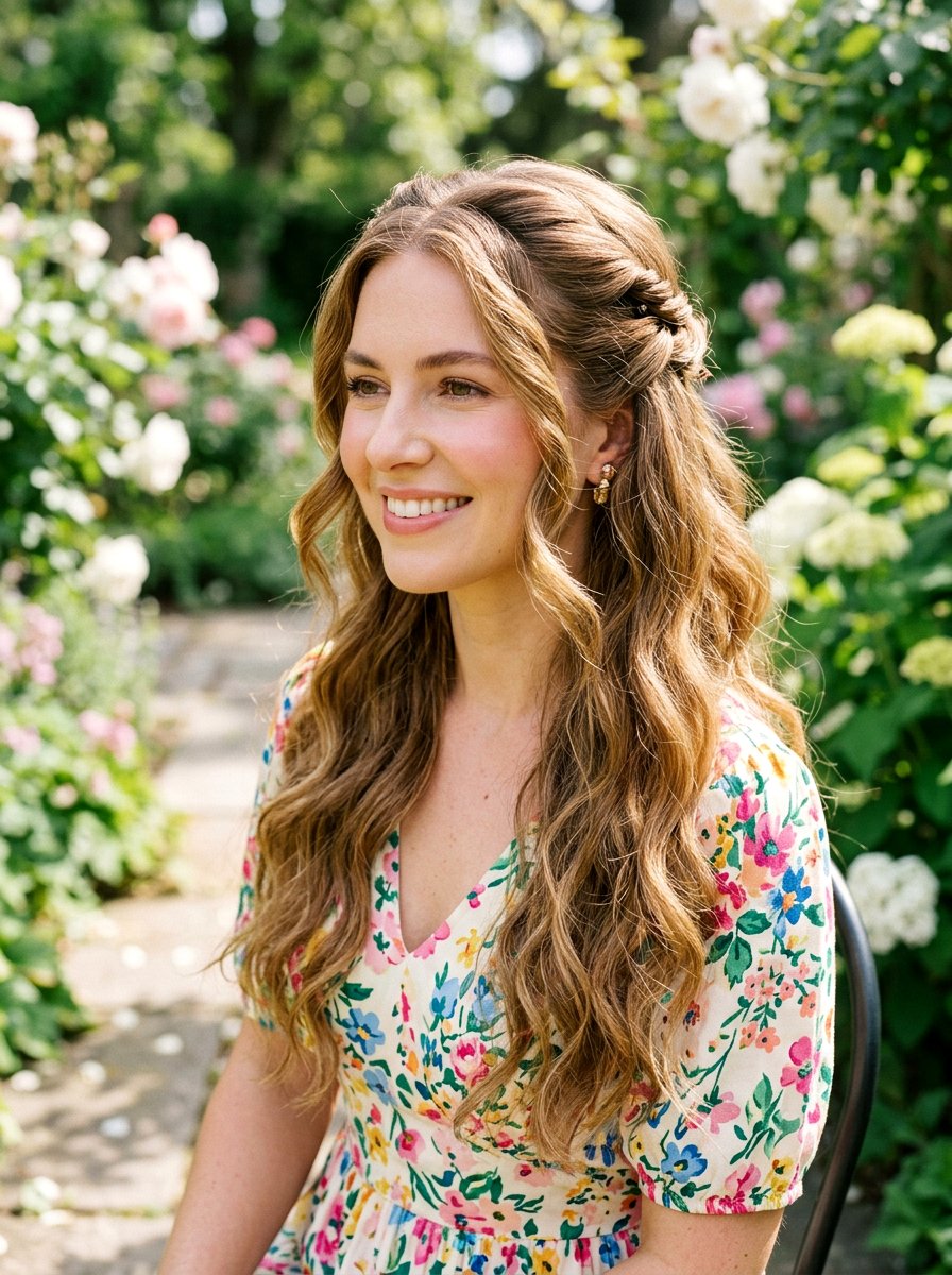 Half Up Half Down Twist - 20 soft glam hairstyle for moms - 20 soft glam hairstyle for moms