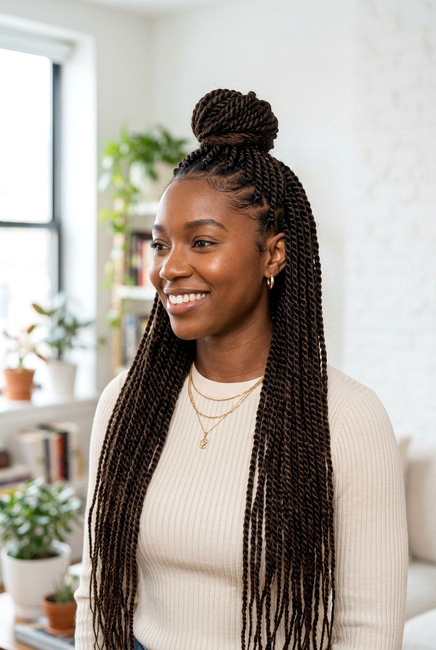 Half Up Half Down Twist Braids - 20 natural hair updo with twists - 20 natural hair updo with twists