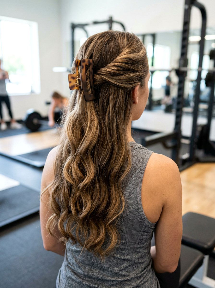 Half Up Half Down Twist Claw Clip - 20 gym hairstyle with claw clip twist - 20 gym hairstyle with claw clip twist