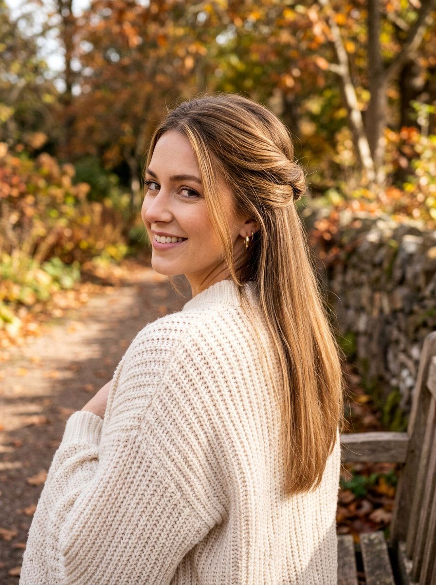 Half Up Half Down Twist Hairstyle - 20 easy hairstyle for long fine straight hair - 20 easy hairstyle for long fine straight hair