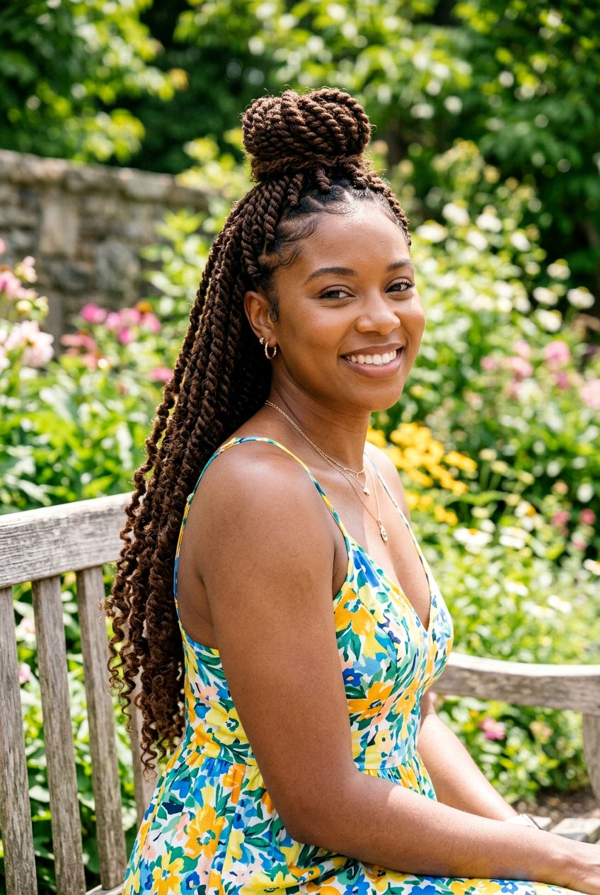 Half Up Half Down Twist Style - 20 summer twist hairstyles for natural hair - 20 summer twist hairstyles for natural hair