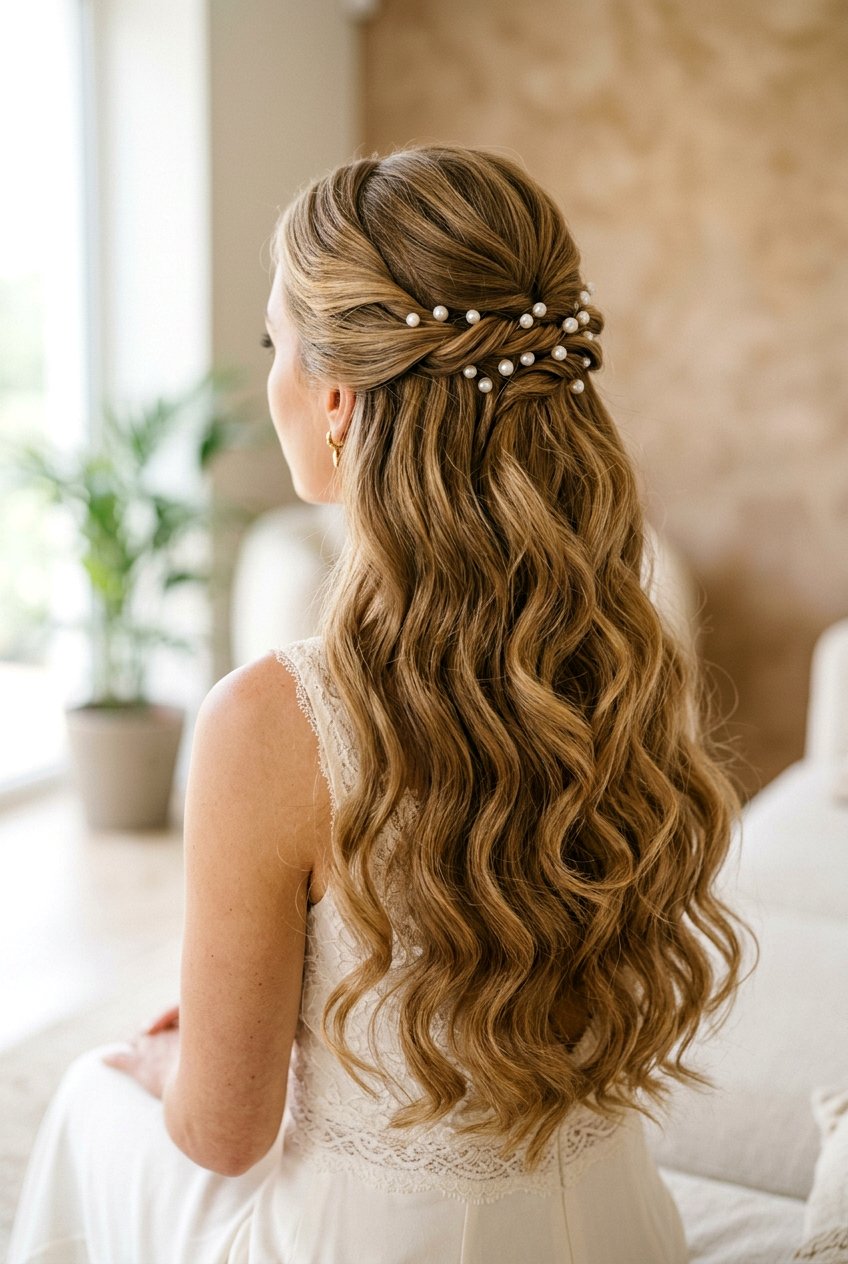 Half Up Half Down Twist - 20 bridal hairstyle for thick wavy hair - 20 bridal hairstyle for thick wavy hair