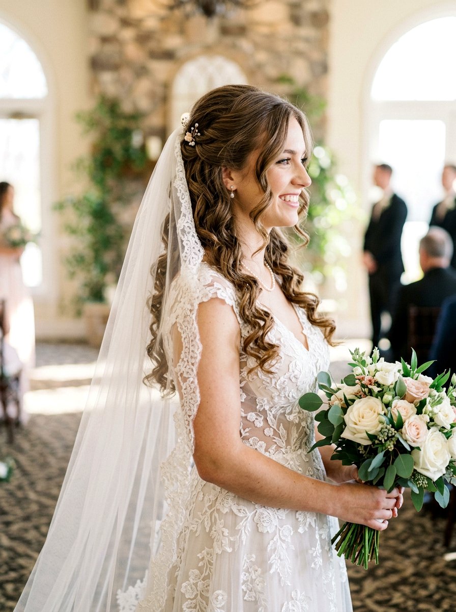 Half Up Half Down Wedding Hair Curls Veil - 20 wedding hairstyles with soft curls and veil - 20 wedding hairstyles with soft curls and veil