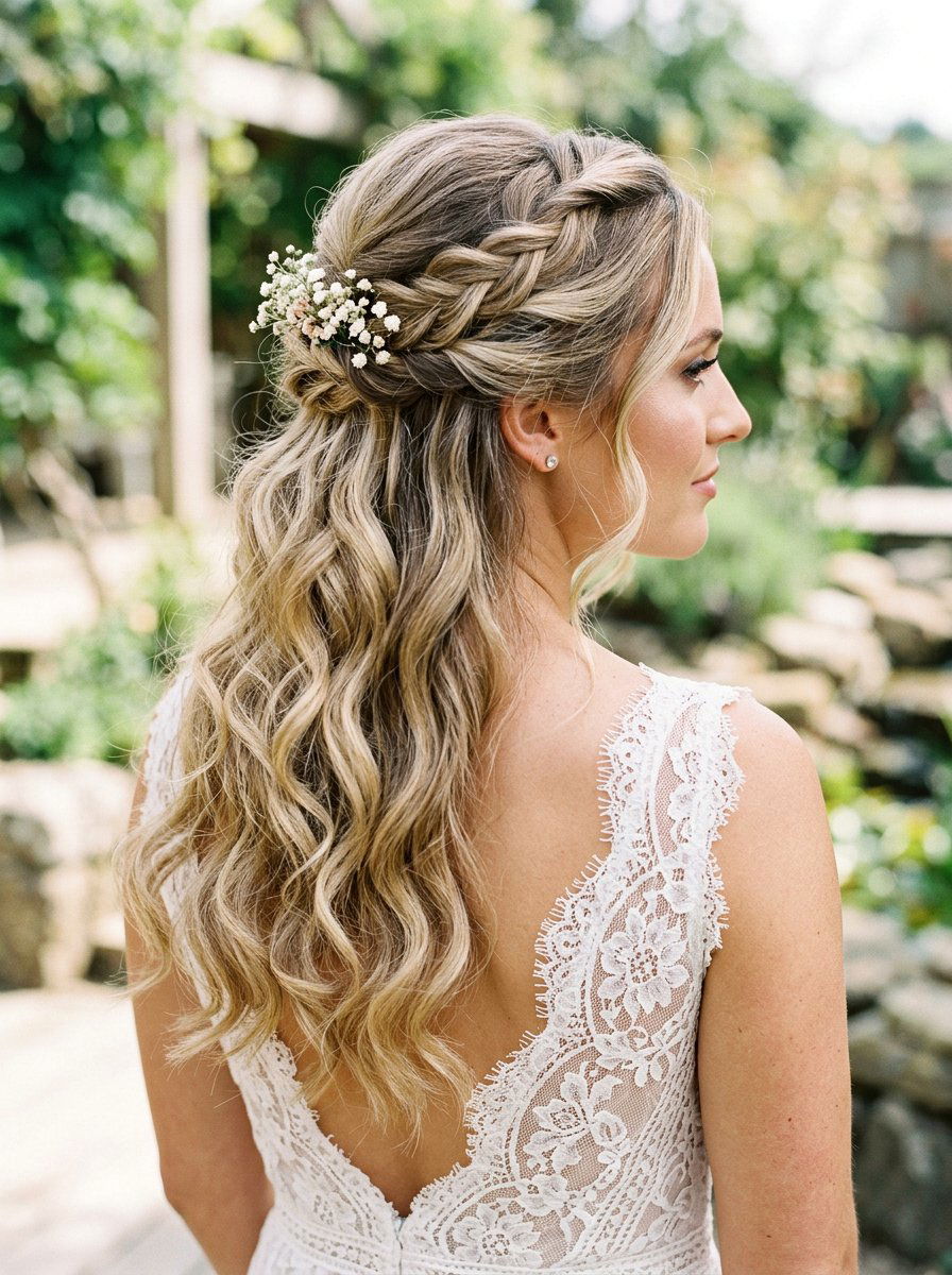 Half Up Half Down Wedding Waves - 20 wedding hairstyles for outdoor ceremony - 20 wedding hairstyles for outdoor ceremony
