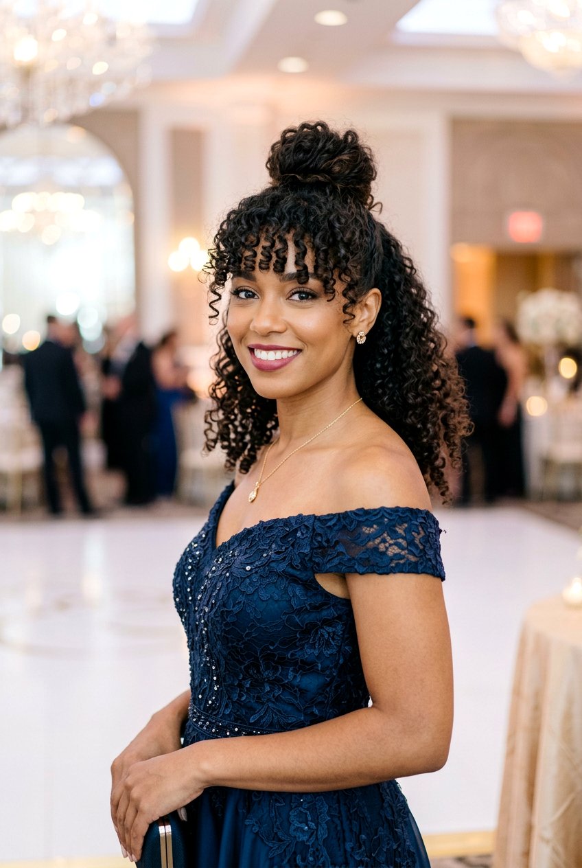 Half Up Half Down With Bangs - 20 natural hair bangs styles - 20 natural hair bangs styles