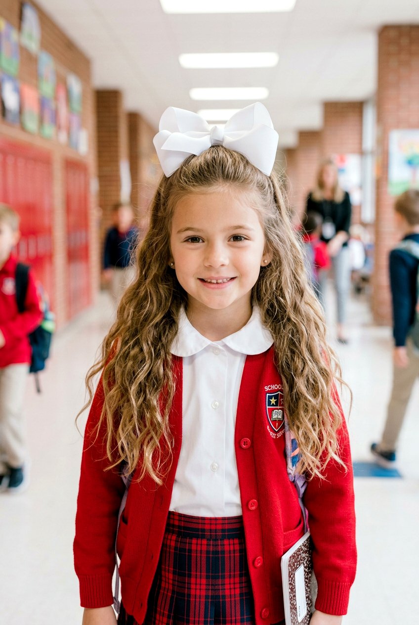 Half Up Half Down With Bow - 20 neat school hairstyle for little girls - 20 neat school hairstyle for little girls