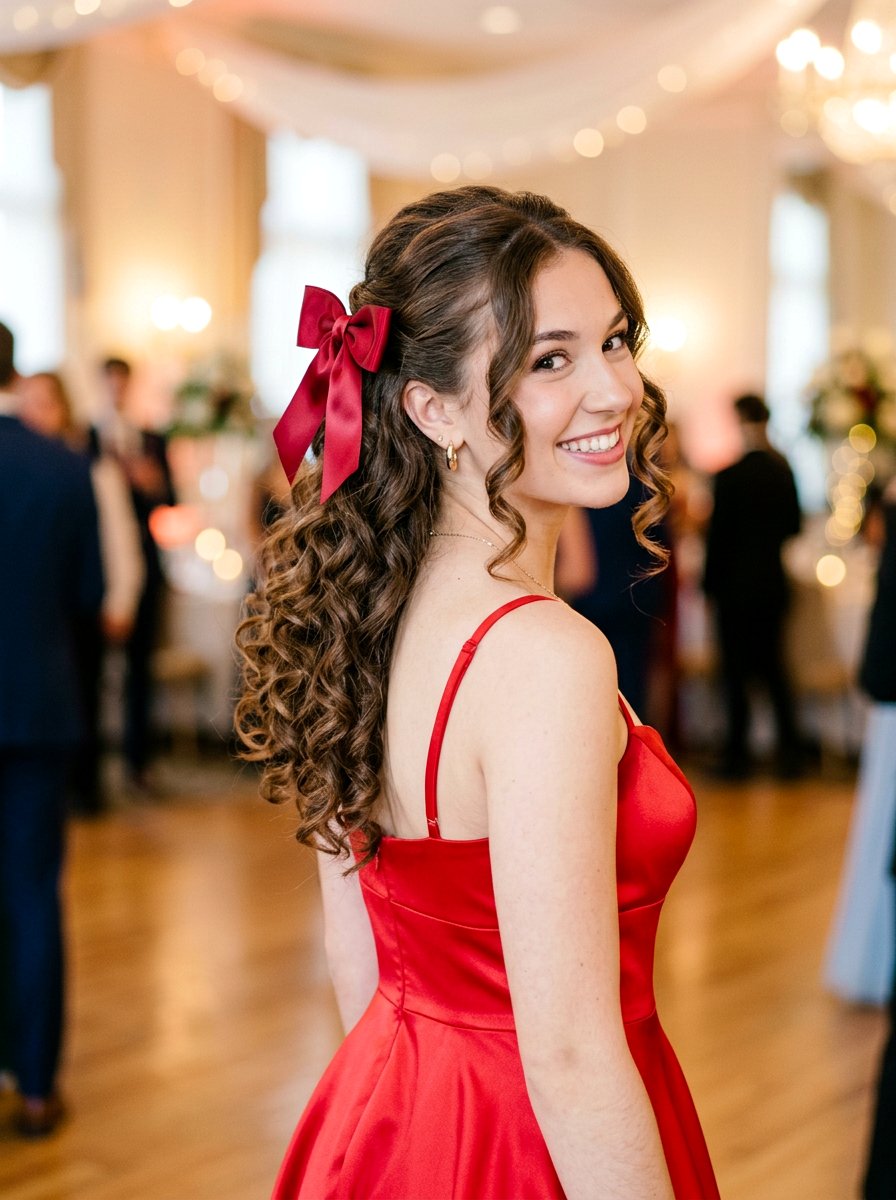 Half Up Half Down With Bow - 20 homecoming half up hairstyle - 20 homecoming half up hairstyle