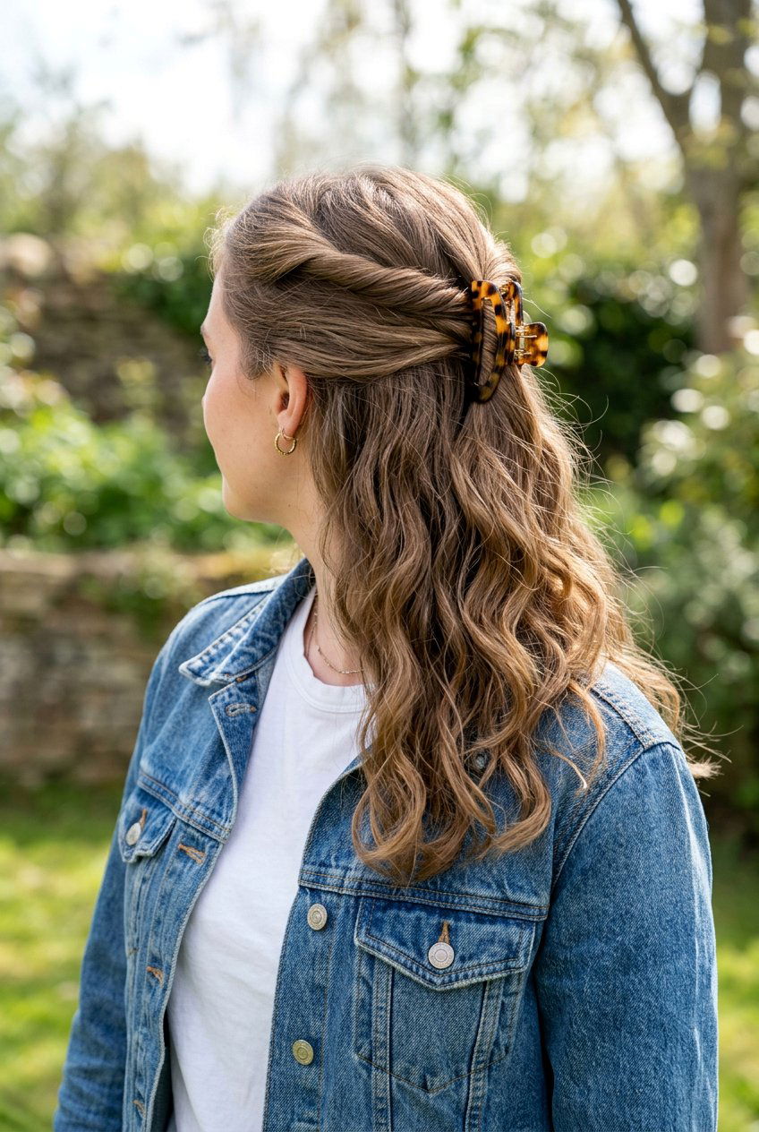 Half Up Half Down With Claw Clips - 20 first day of college hairstyle - 20 first day of college hairstyle