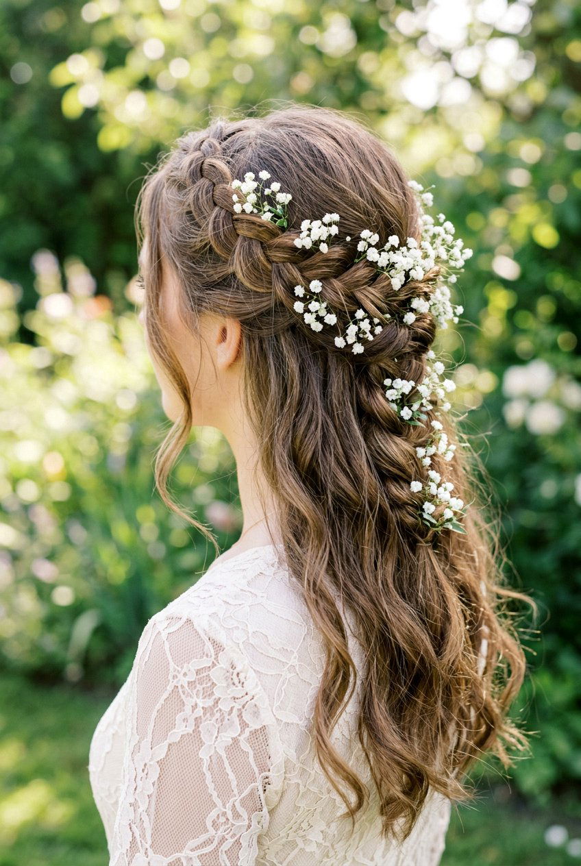 Half Up Half Down With Floral Accents - 20 half up half down prom hairstyles - 20 half up half down prom hairstyles