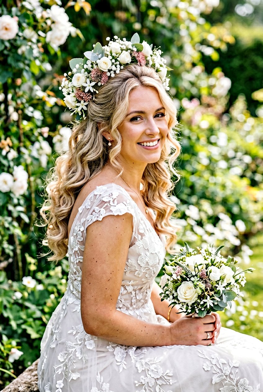 Half Up Half Down With Flowers - 20 bridal hairstyles with fresh flowers - 20 bridal hairstyles with fresh flowers