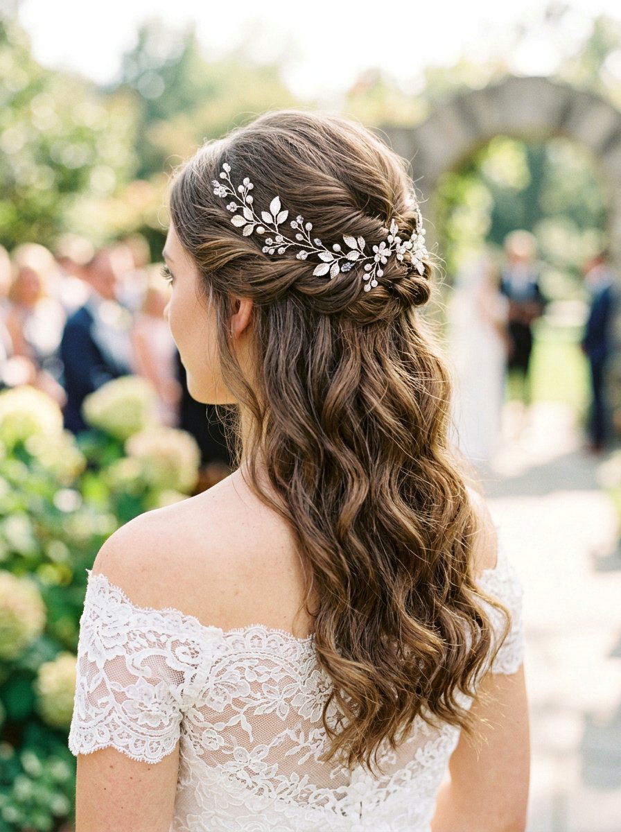 Half Up Half Down With Hair Vine - 20 wedding hairstyles with hair vines - 20 wedding hairstyles with hair vines