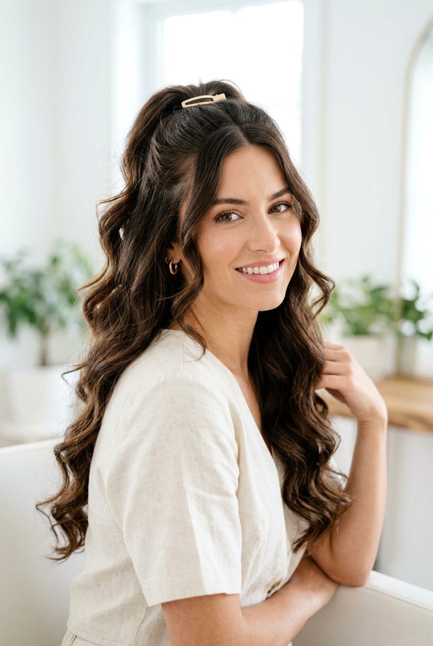 Half Up Half Down With Loose Curls - 20 half up half down prom hairstyles - 20 half up half down prom hairstyles