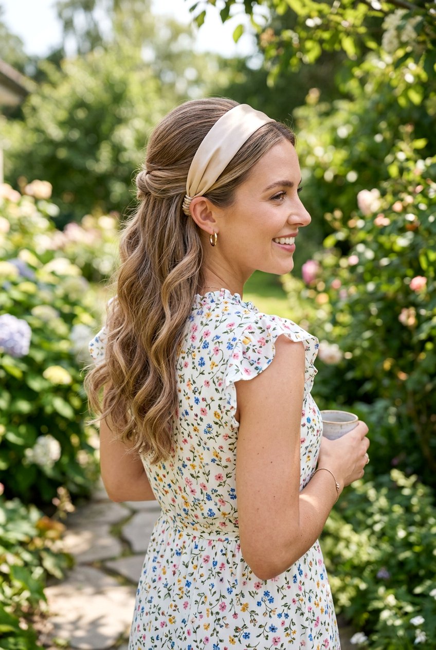 Half Up Half Down With Satin Headband - 20 headband hairstyles - 20 headband hairstyles