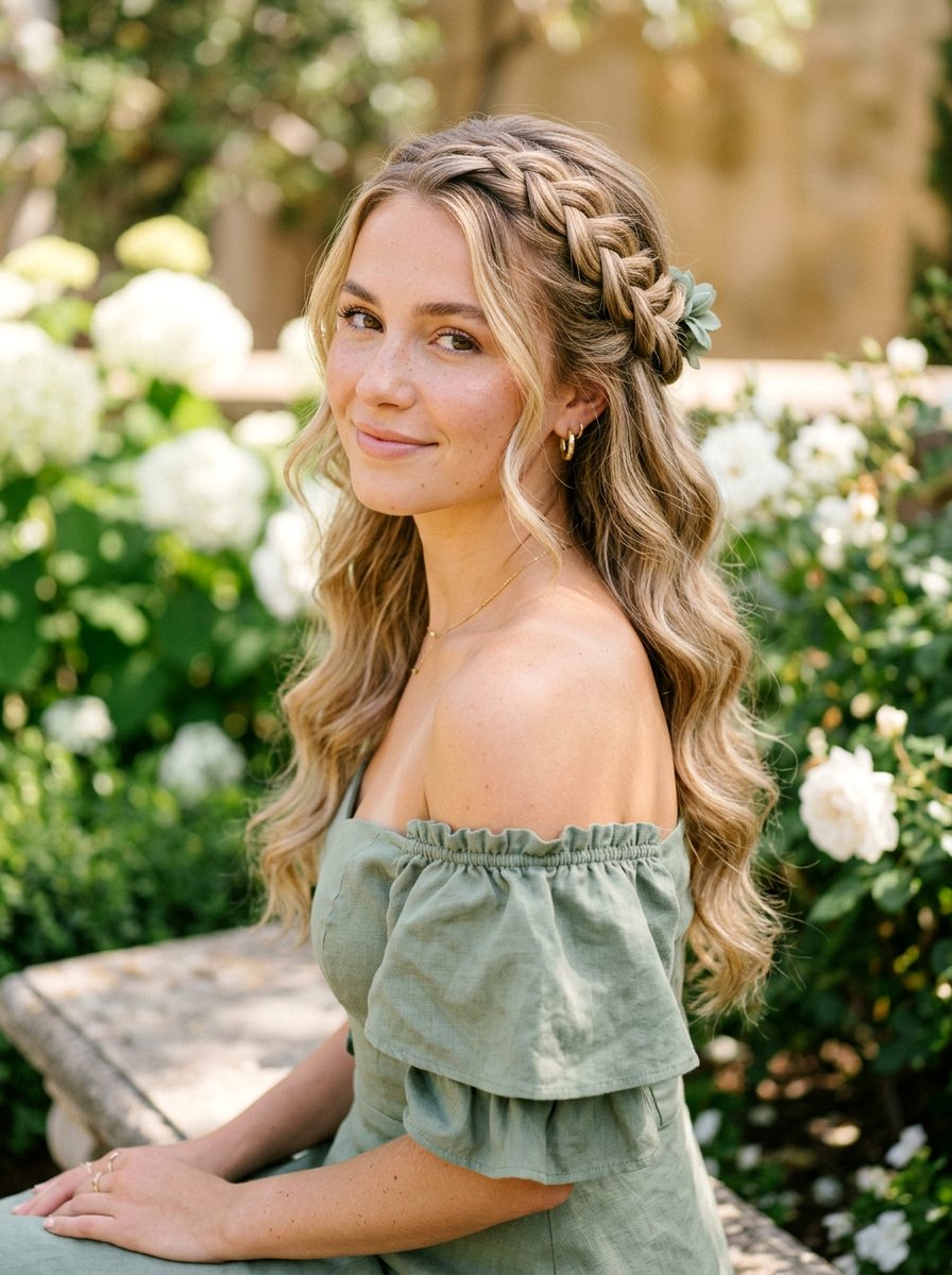 Half Up Half Down With Side Braid - 20 homecoming half up hairstyle - 20 homecoming half up hairstyle