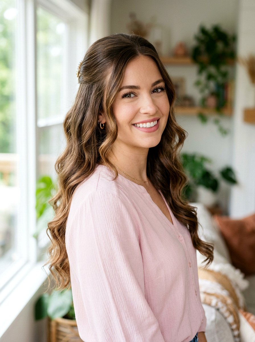 Half Up Half Down With Soft Waves - 20 no fuss interview hairstyle for women - 20 no fuss interview hairstyle for women