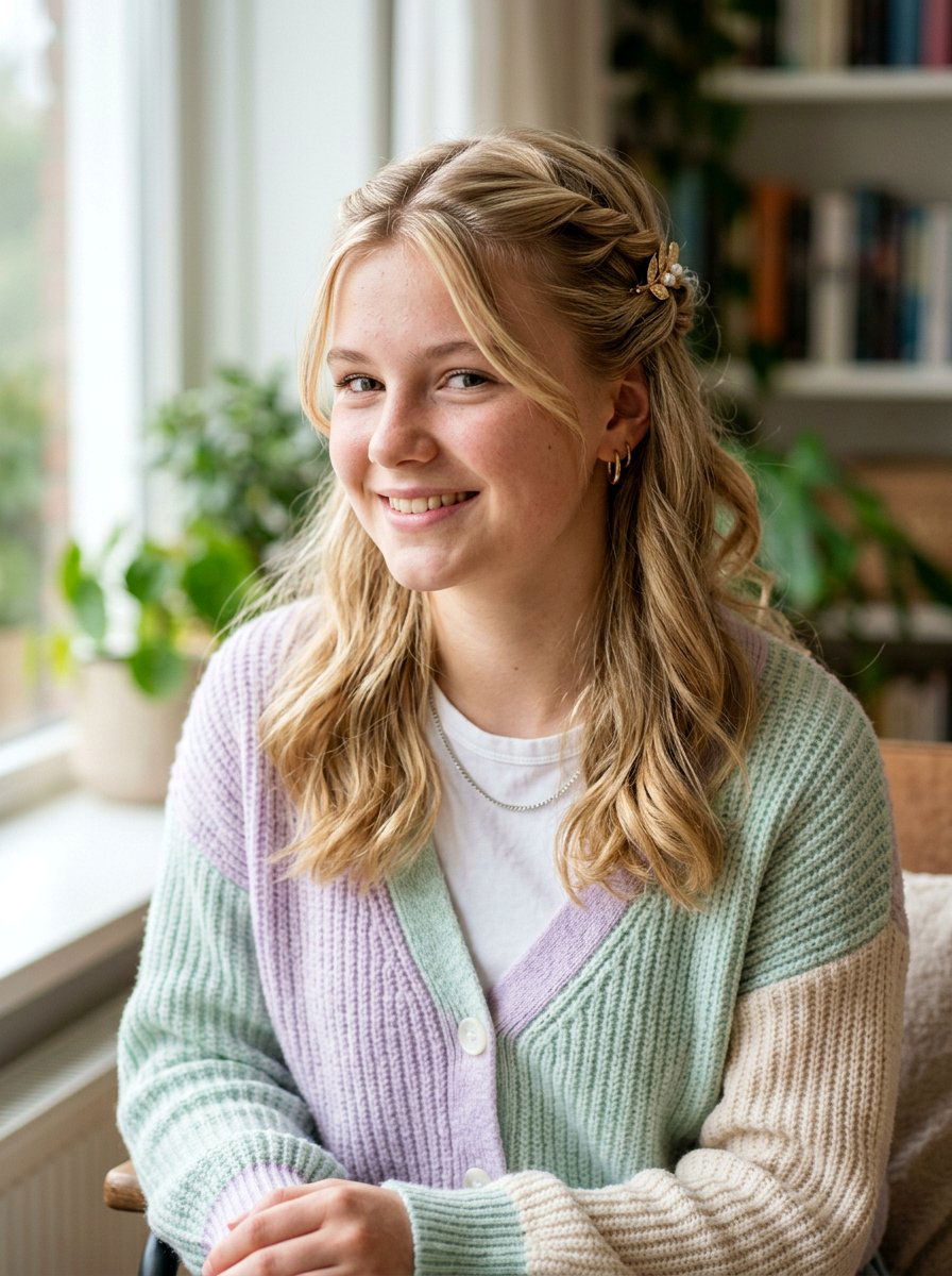 Half Up Half Down With Twists - 20 quick school hairstyle for medium hair - 20 quick school hairstyle for medium hair