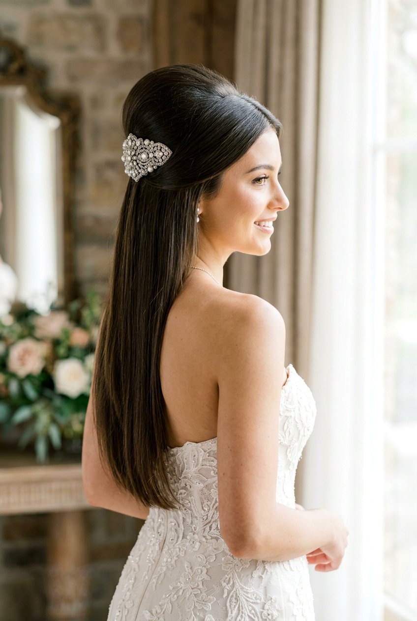 Half Up Half Down With Volume - 20 prom hairstyle for long thick straight hair - 20 prom hairstyle for long thick straight hair