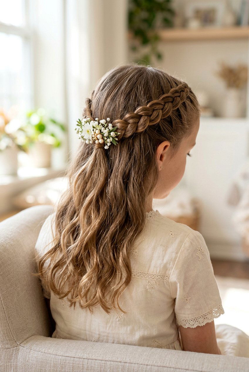 Half Up Half Down with Braided Crown - 20 first day of school hairstyles - 20 first day of school hairstyles