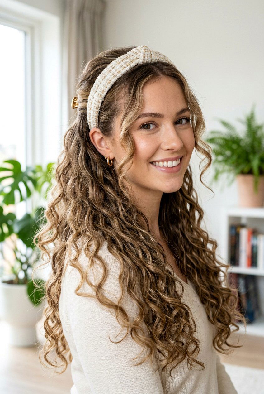 Half Up Headband Curls Hairstyle - 20 headband curls hairstyle - 20 headband curls hairstyle