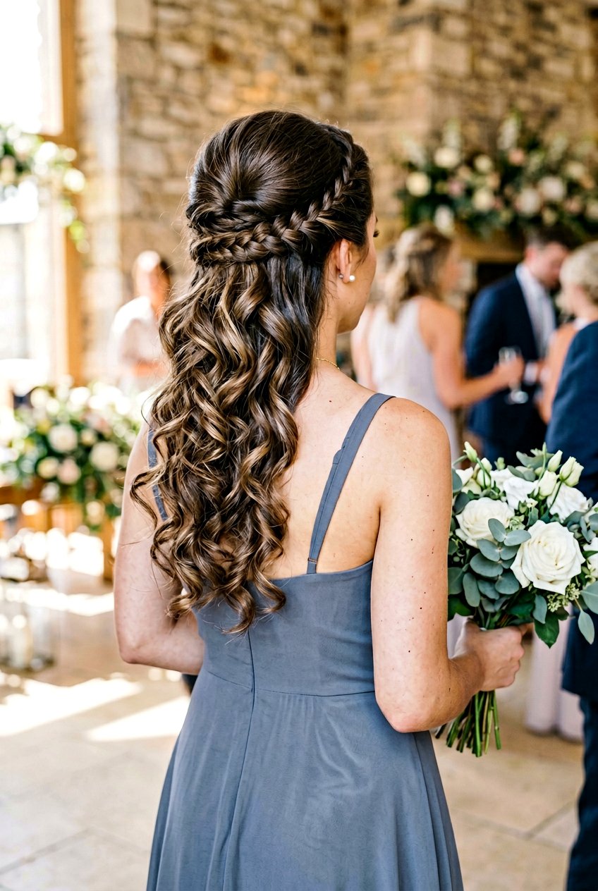 Half Up Hidden Braid With Big Romantic Curls - 20 bridesmaid half up with curls - 20 bridesmaid half up with curls