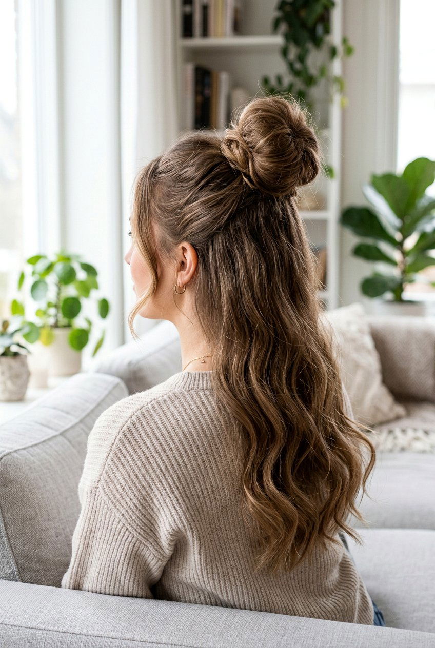 Half Up High Bun - 20 high bun hairstyles - 20 high bun hairstyles